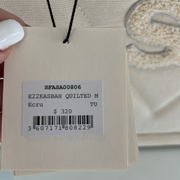 NWT $320 SANDRO Kabash quilted tote bag ecru / white - Picture 6 of 14